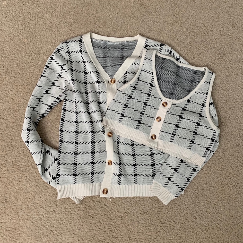 plaid tank top and cardigan set